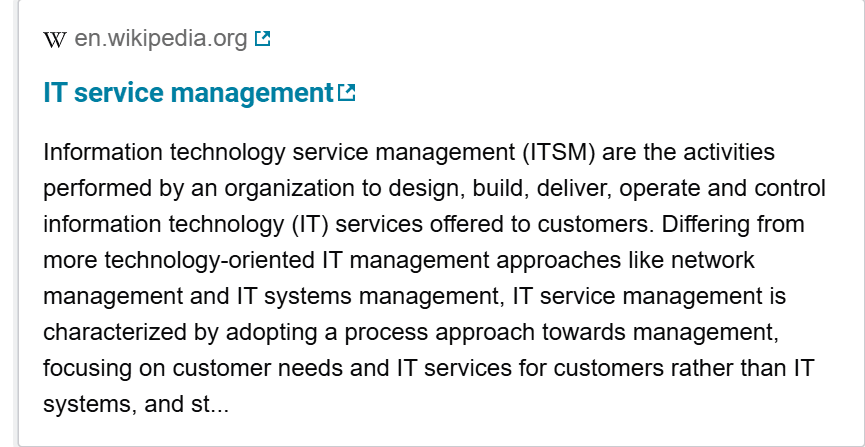 Wikipedia note on ITSM