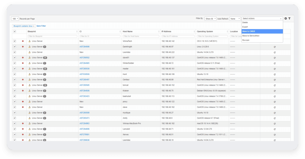 An image of the kind of broad coverage of devices you receive with our agentless asset discovery tool