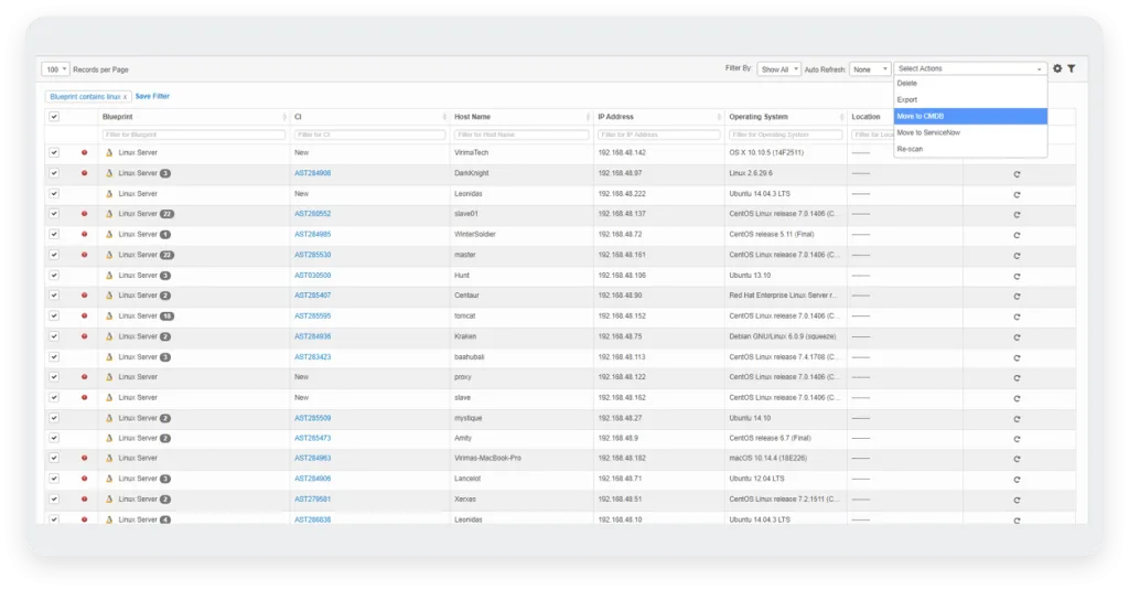 An image of the kind of broad coverage of devices you receive with our agentless asset discovery tool