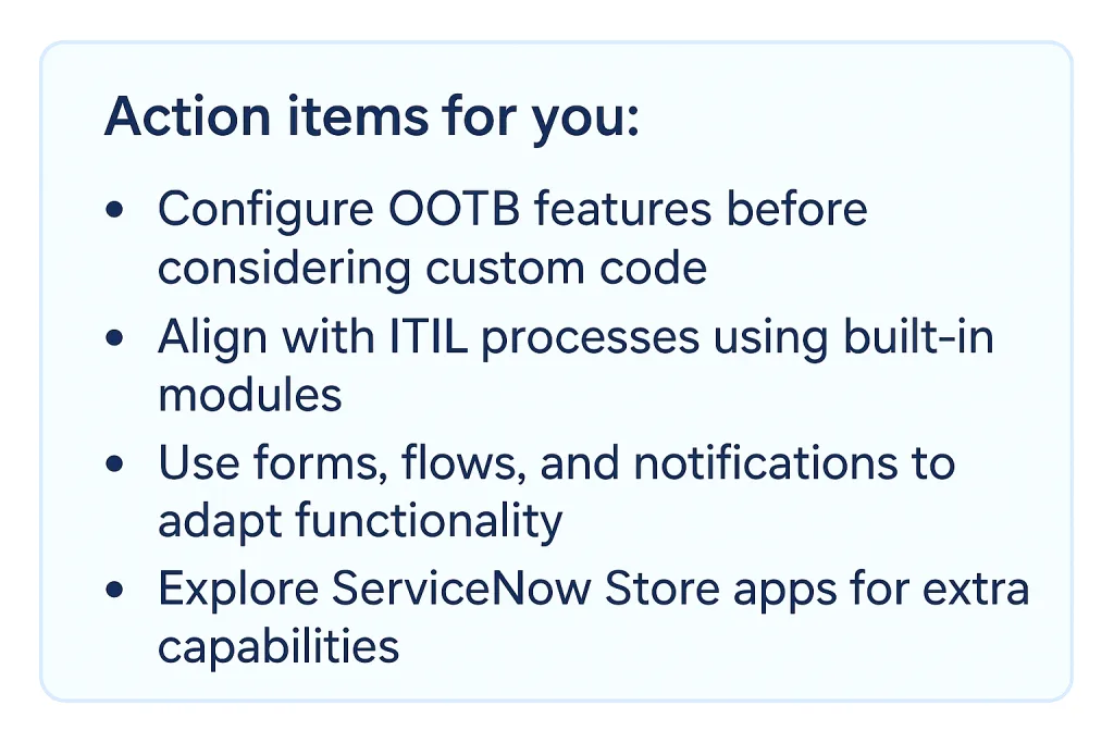 Leverage out-of-the-box functionality before custom building