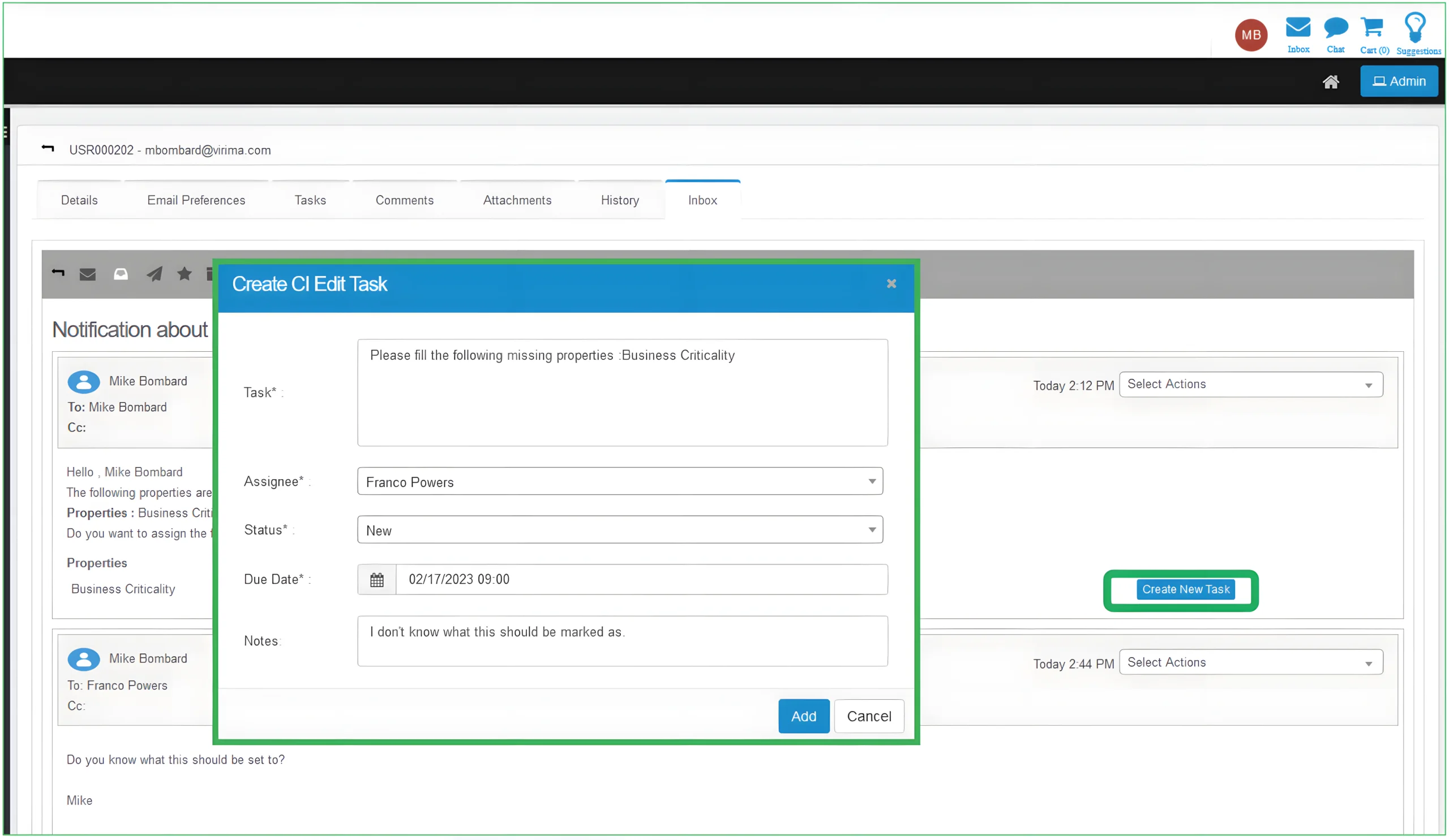 Virima CI task Reassignment