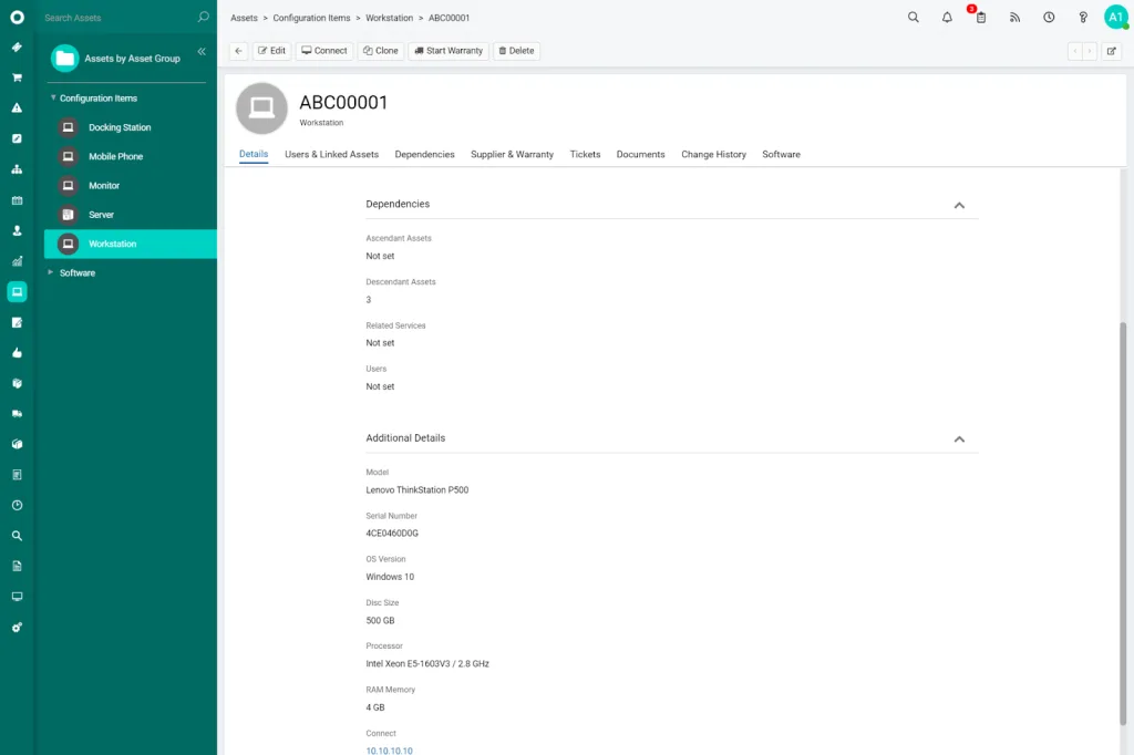 Halo CMDB logs asset details and tracks a traceable history of each configuration change.