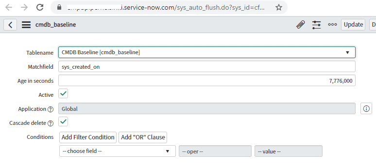 Setup a deletion policy in CMDB baseline