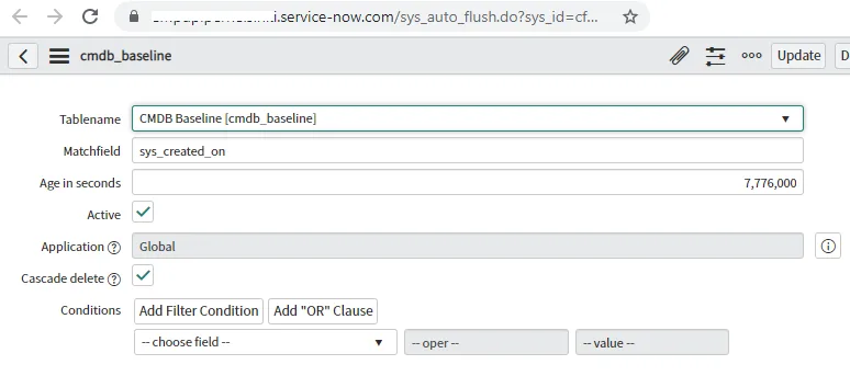 Setup a deletion policy in CMDB baseline