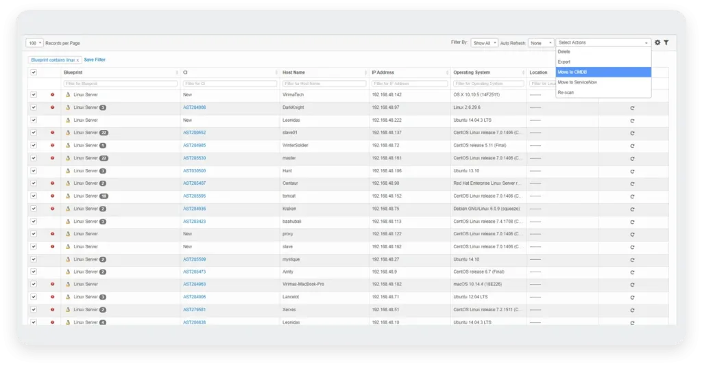 Virima offers detailed syncing options for CMDB assets with external systems like ServiceNow, Ivanti, Cherwell, and Jira Service Management.