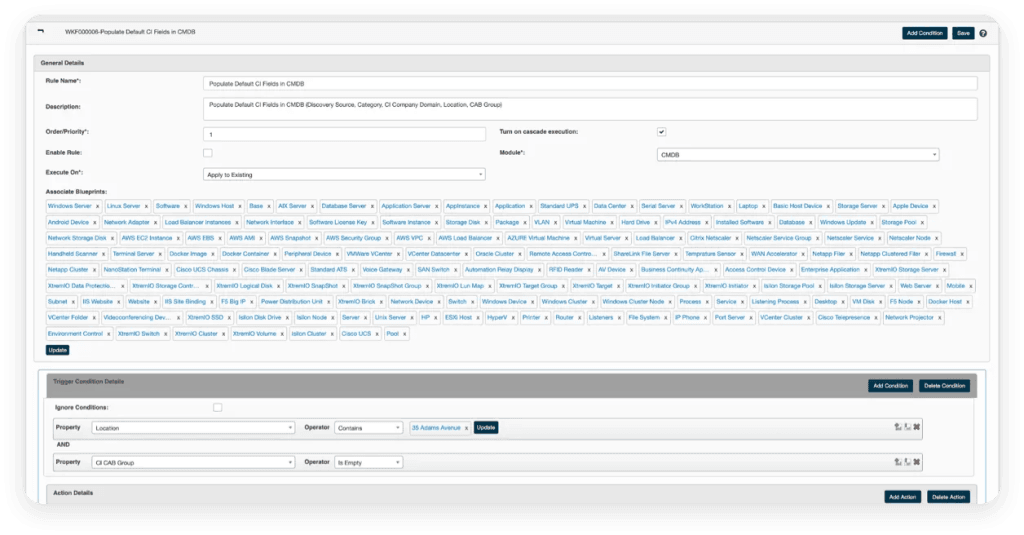 With Virima CMDB, you can define detailed rules to automate CI updates and maintain the CMDB.