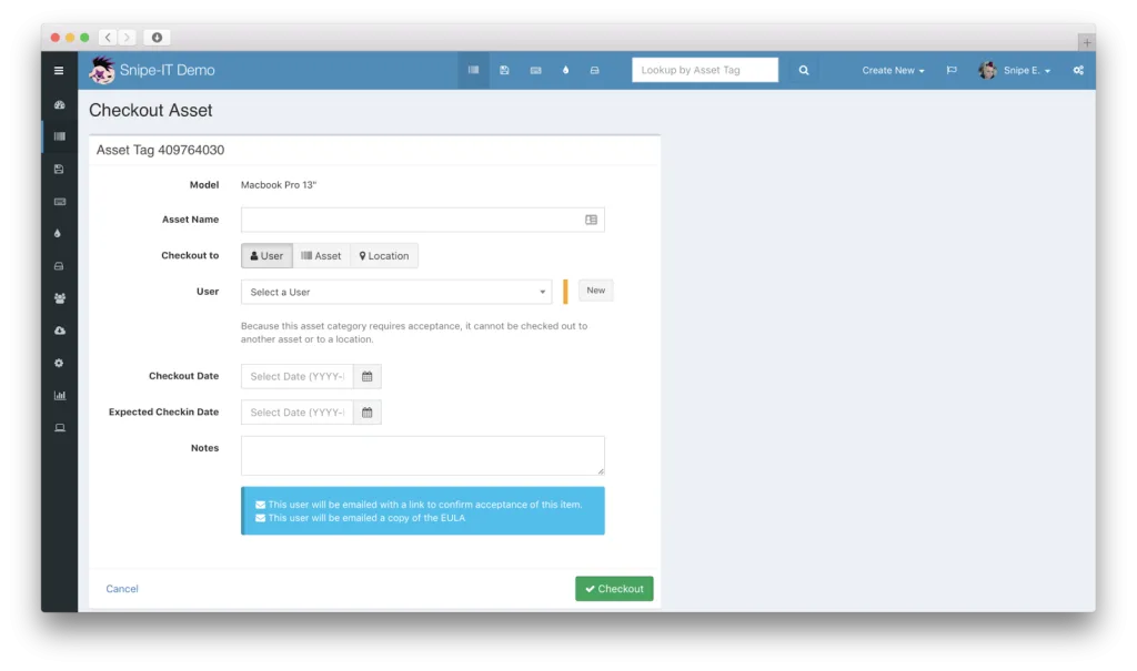 Easily check in, check out, or audit assets with just one click.