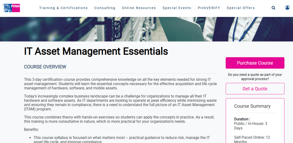 Pink Elephant ITAM training course