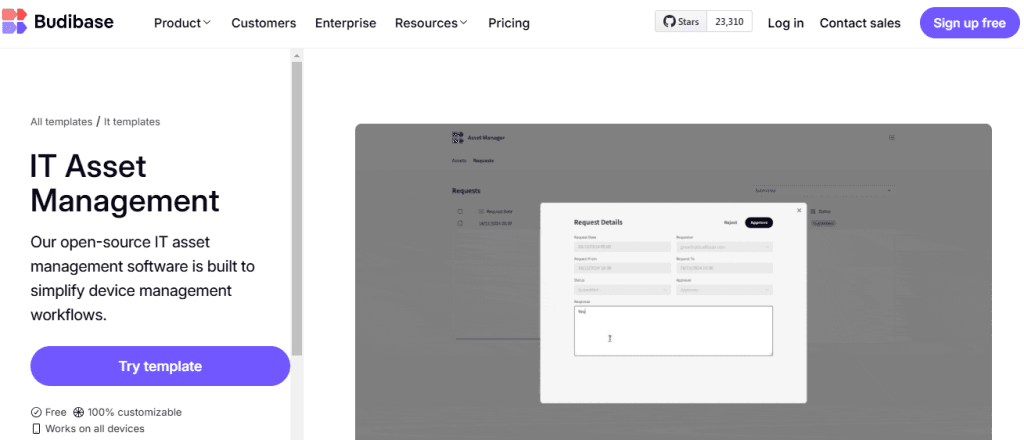 Budibase open source IT asset management template