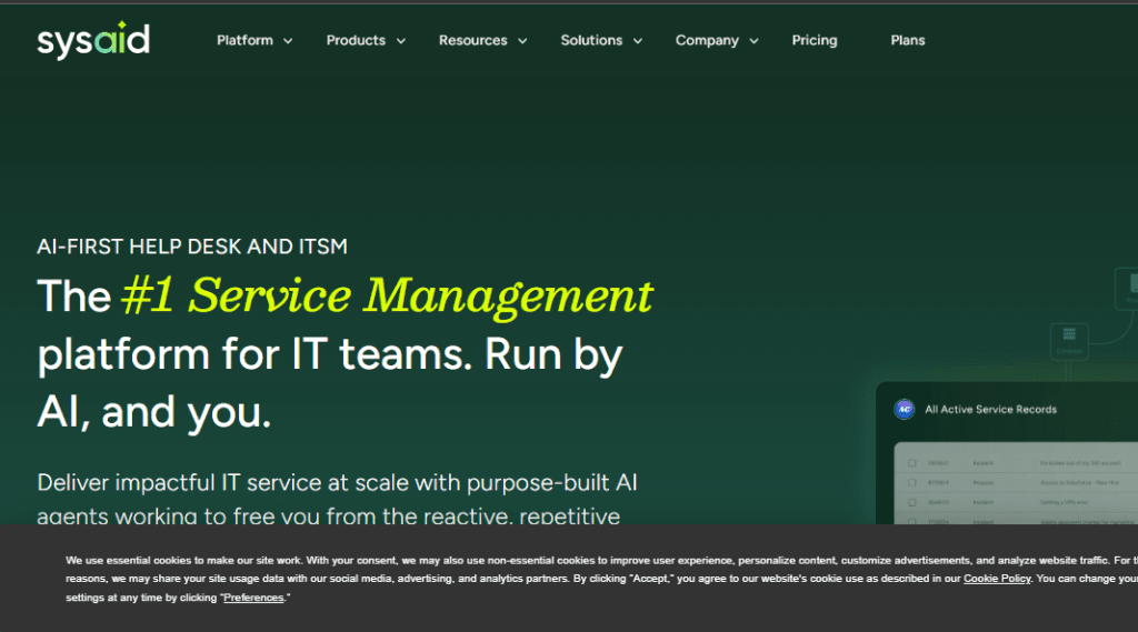 Alt text: Sysaid website