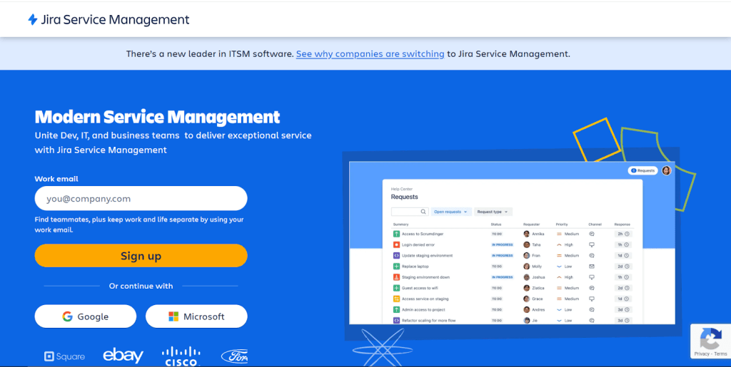 Alt text: Jira service management website