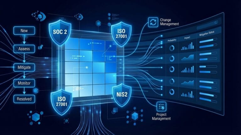 IT risk register connected to change management and GRC compliance audit documentation in Virima ITSM