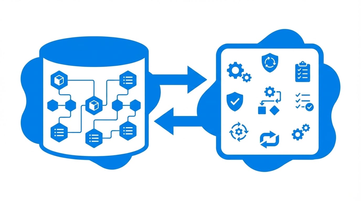 CMDB versus SACM comparison illustration showing the difference between a configuration database tool and an ITIL v4 governance practice