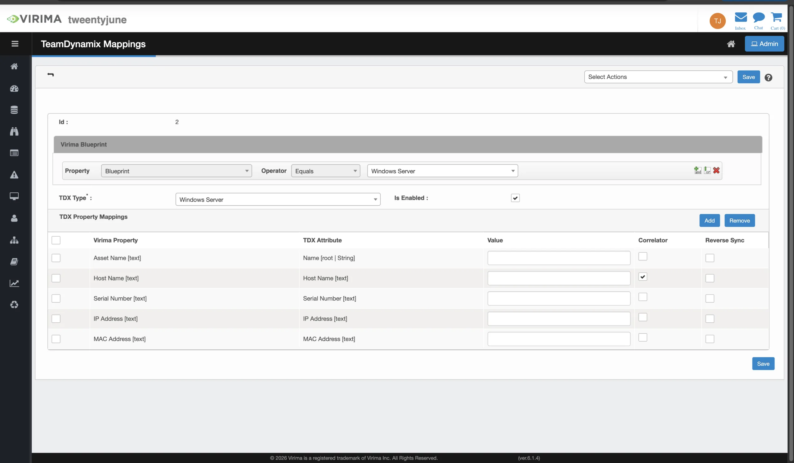 Virima TDX mappings
