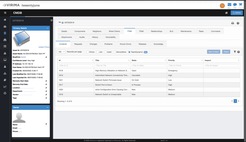 Virima TeamDynamix Integration