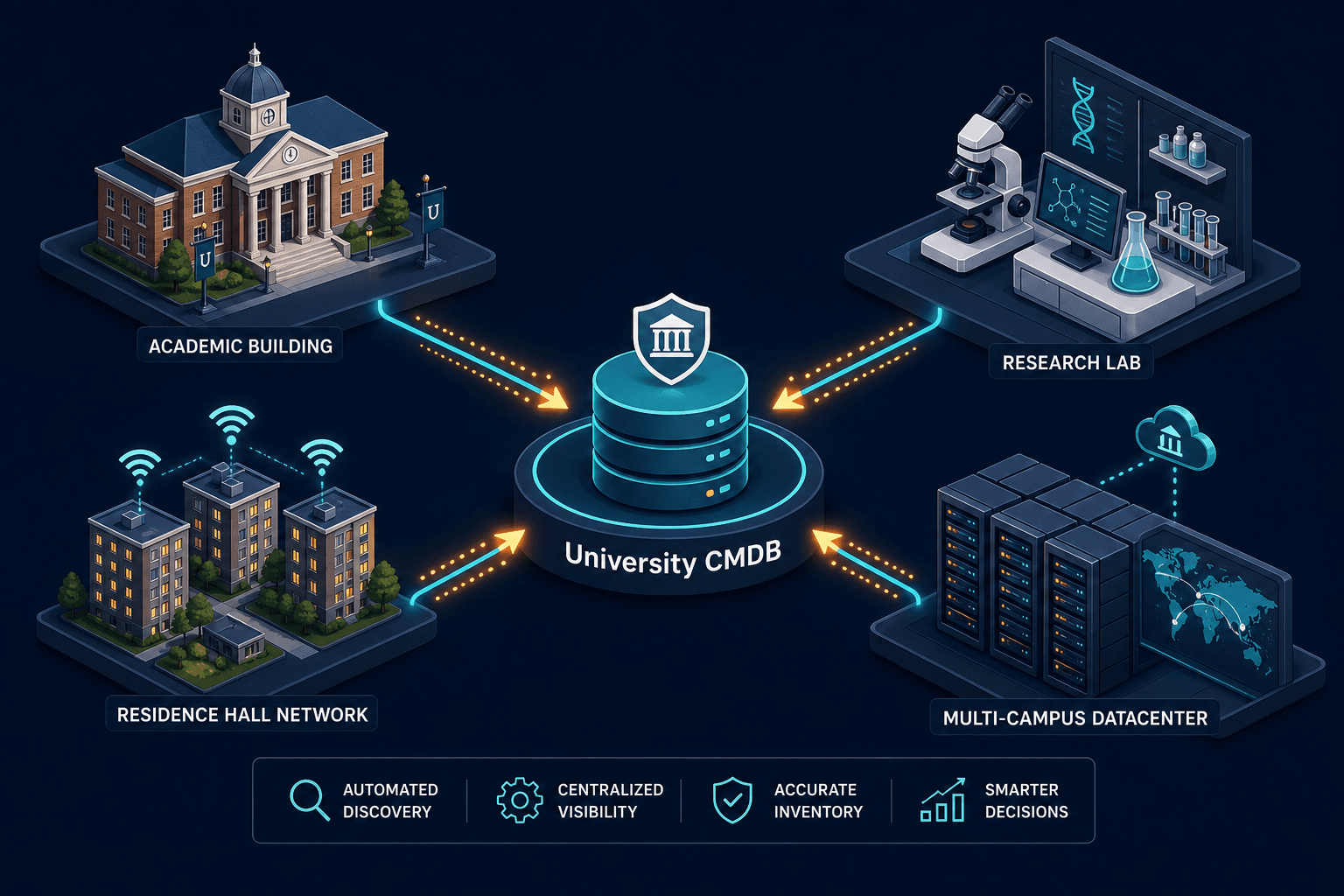 Conceptual Diagram Showing Automated Dis — Higher Education Tracking Systems Sprawling Campus Networks