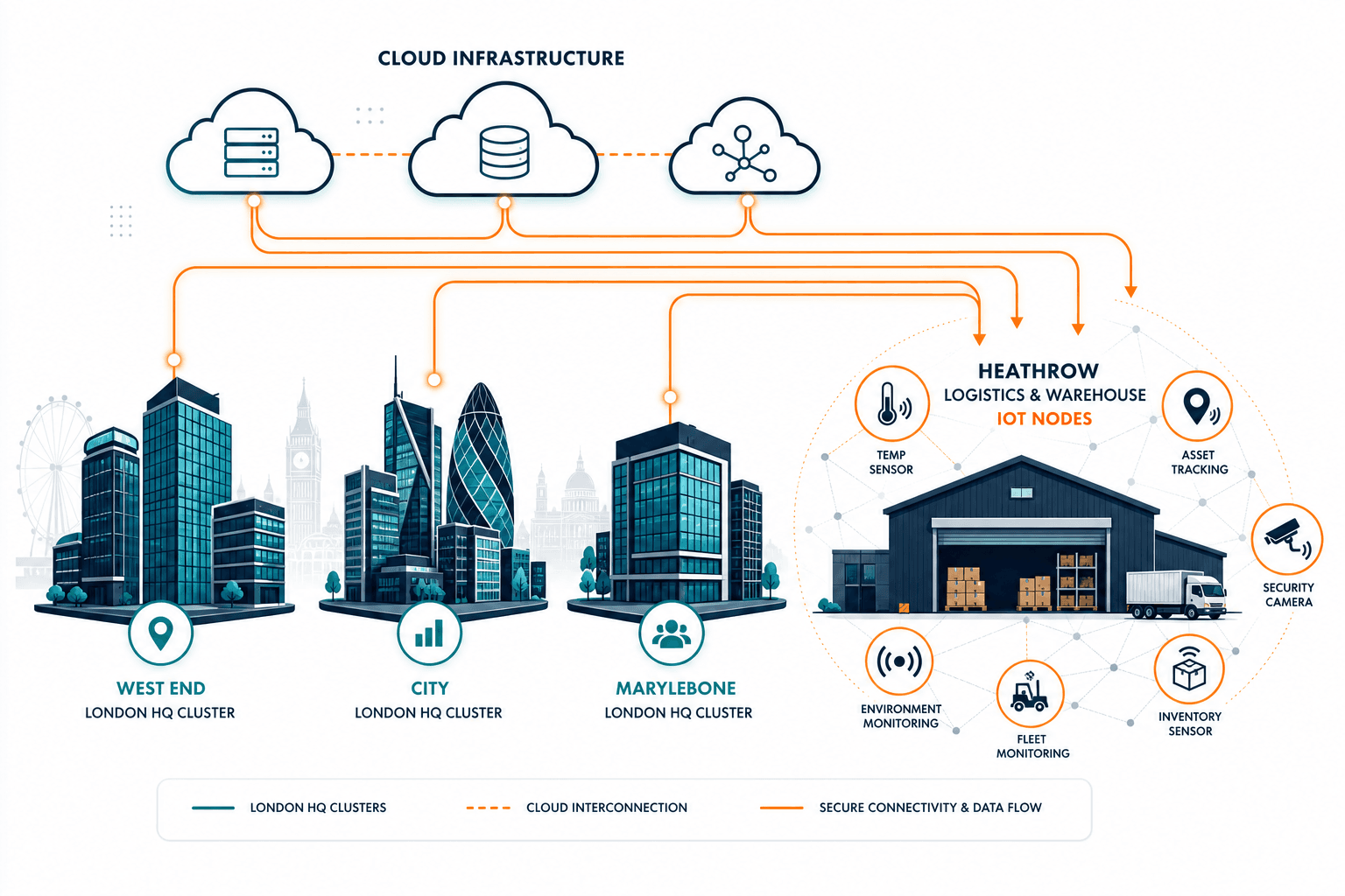 Conceptual Diagram Showing London Hq Clu — Cmdb Automation London Retail Heathrow Logistics