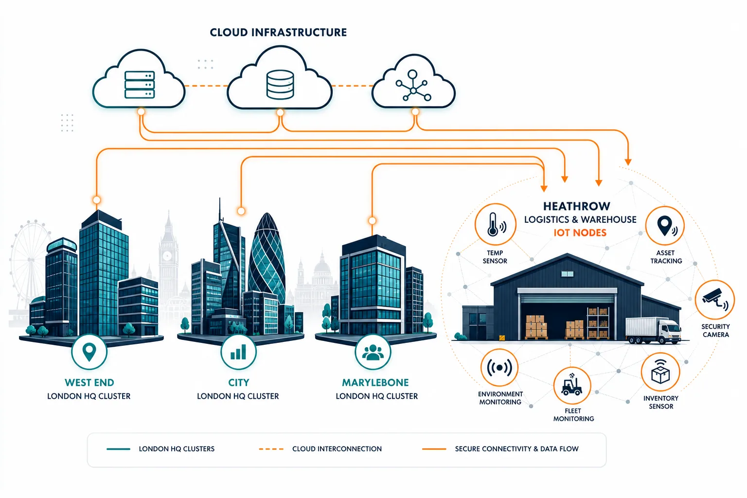 Conceptual Diagram Showing London Hq Clu — Cmdb Automation London Retail Heathrow Logistics