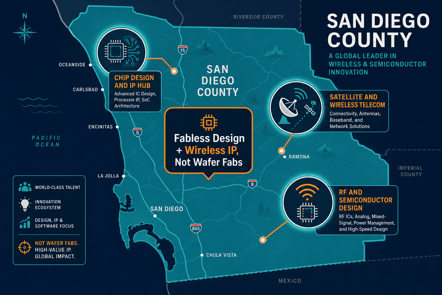 Map Style Graphic Of San Diego County — Hybrid Cloud Cmdb San Diego Telecom Semiconductor