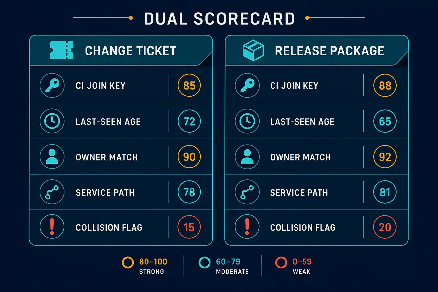 Illustrative Example Of A Dual Scorecard Illustrative Example Of A Dual Scorecard — Change Management Vs Release Management Shared Runtime Truth