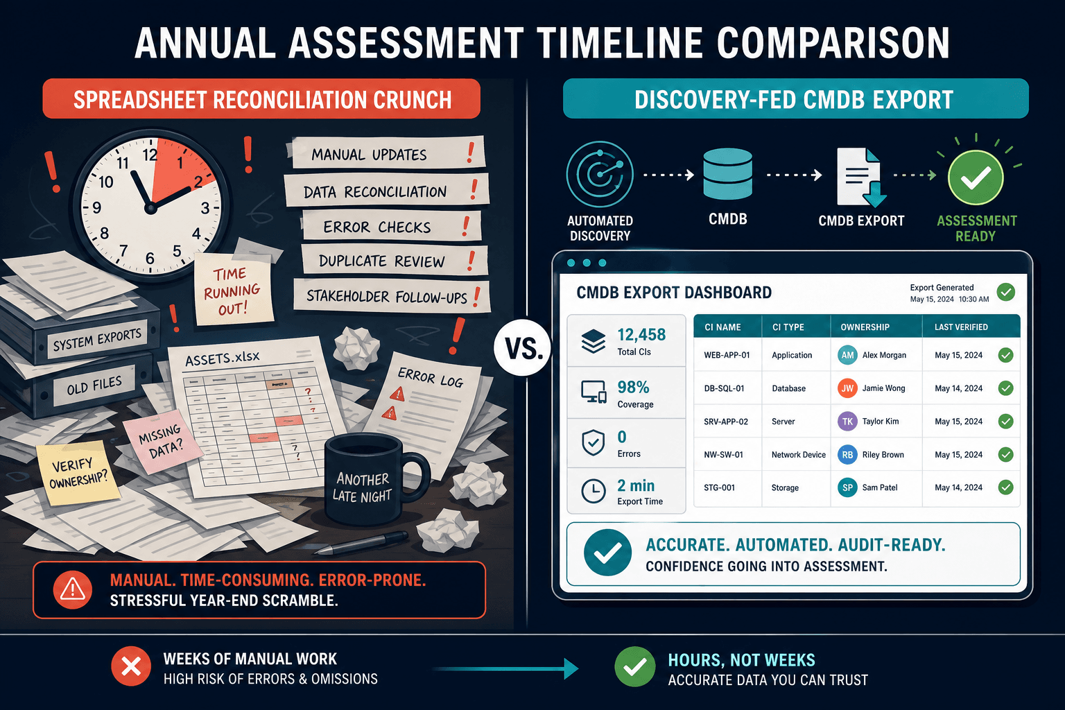 Side By Side Annual Assessment Timeline — It Asset Visibility Tsa Pipeline Security Compliance Houston