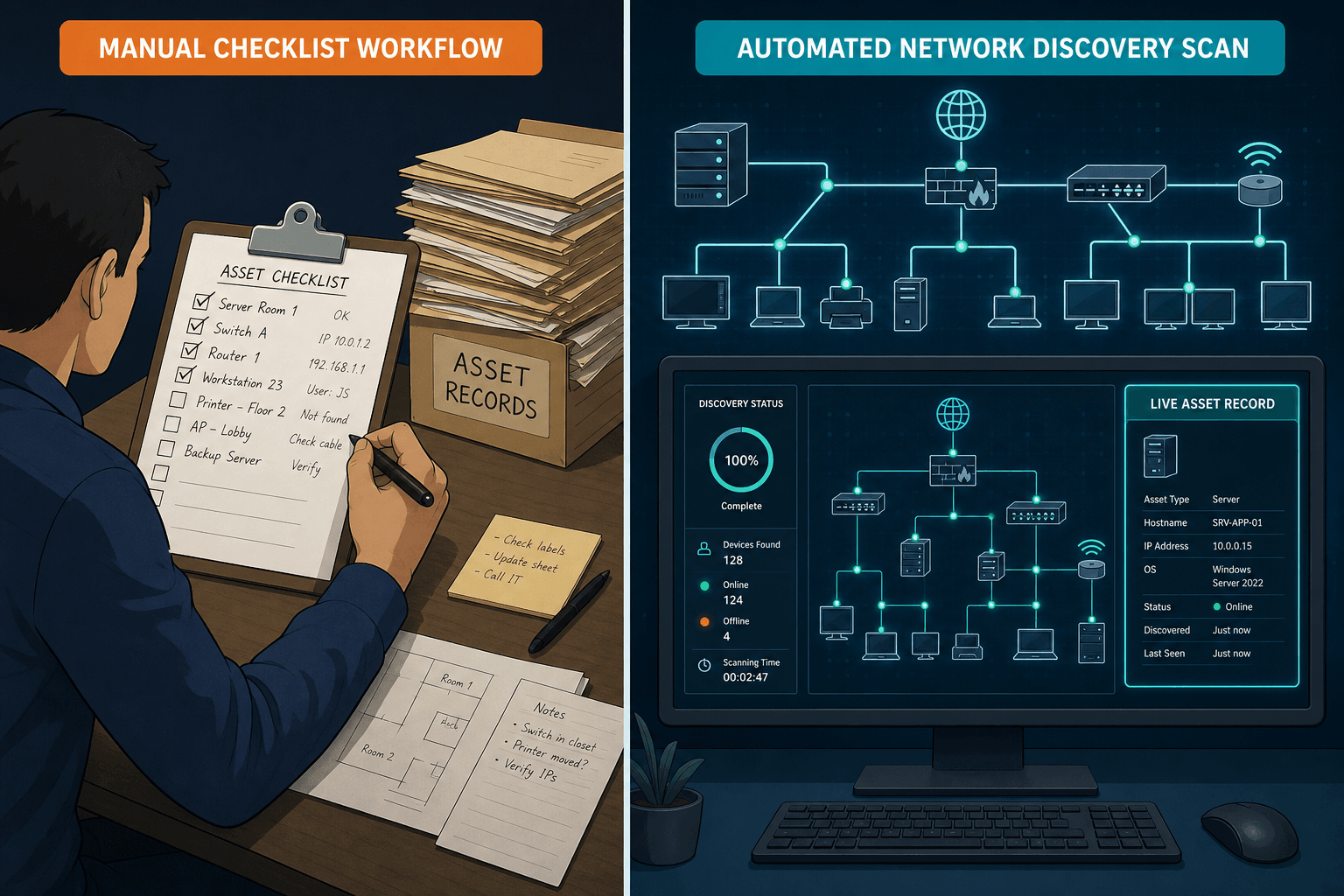 Side By Side Illustration Contrasting A Side By Side Illustration Contrasting A - Hardware Inventory Software Small Business