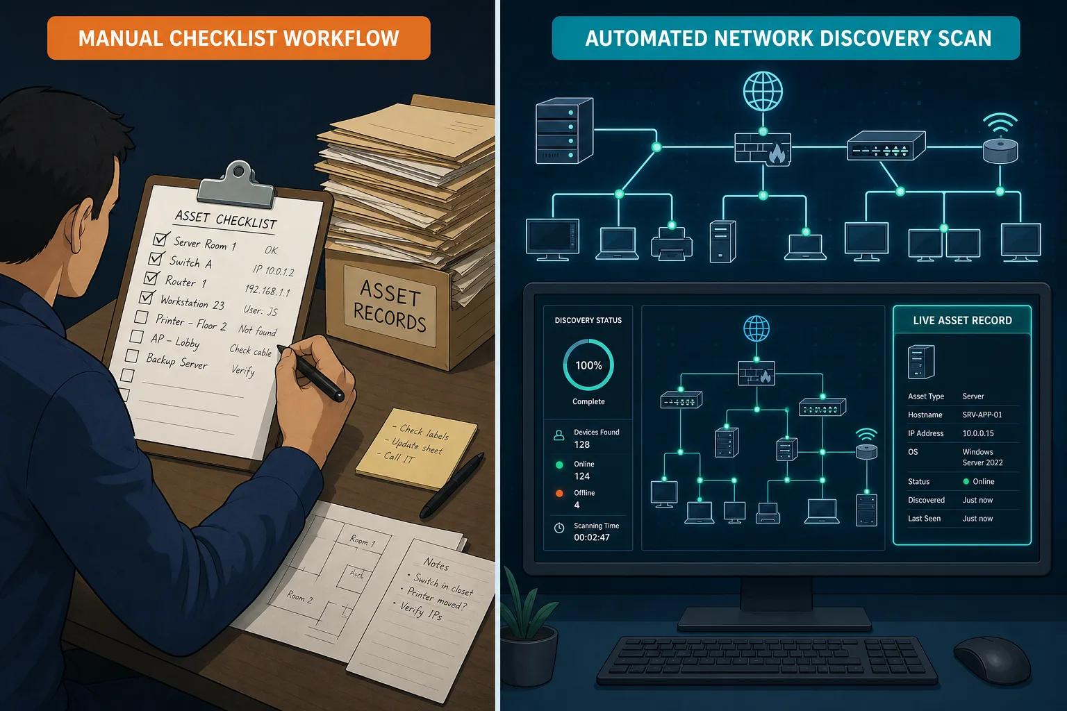 Side By Side Illustration Contrasting A - Hardware Inventory Software Small Business