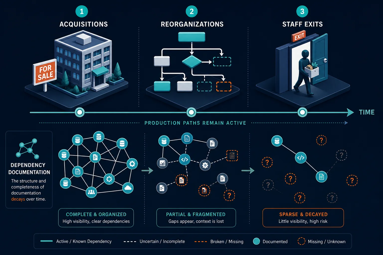 Timeline Of Acquisitions Reorgs And Staf — Unknown Dependencies Unpriced Release Risk Cto