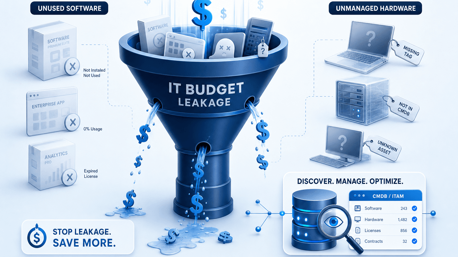WHERE IS IT WASTING SPEND ON UNUSED SOFTWARE AND UNMANAGED HARDWARE?