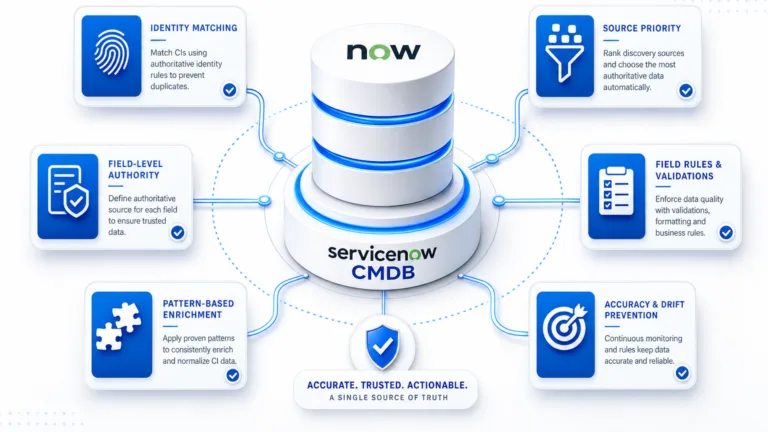 BEST PATTERNS TO ENRICH SERVICENOW CMDB FROM AUTHORITATIVE DISCOVERY STILL FAIL WITHOUT FIELD RULES