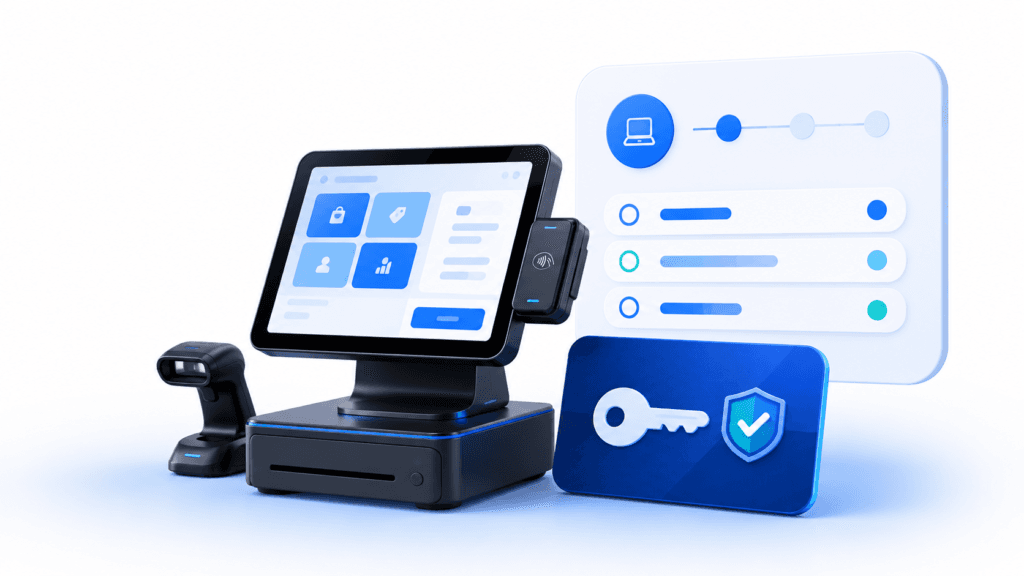 Retail POS hardware and software licenses managed through a centralized IT asset management platform.
