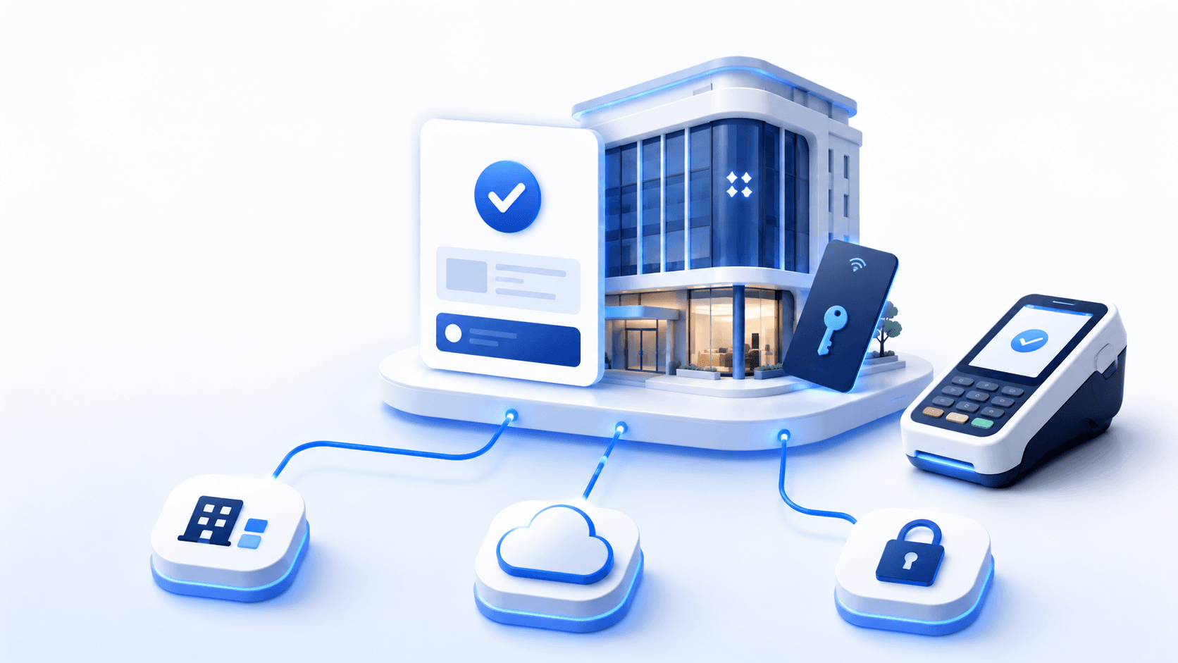Hotel booking, room access, and payment systems connected through an IT service dependency map.