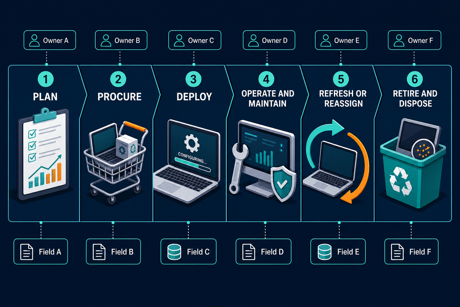Six Stage It Asset Lifecycle Flow From Six Stage It Asset Lifecycle Flow From — Stages Of It Asset Lifecycle Management